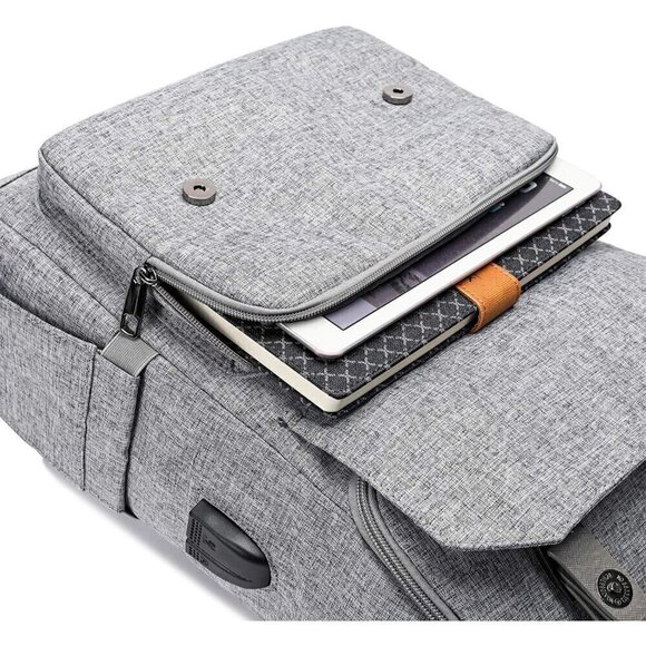 YALUNDISI Vintage Backpack  Travel grey Laptop bag with USB Charging Port.